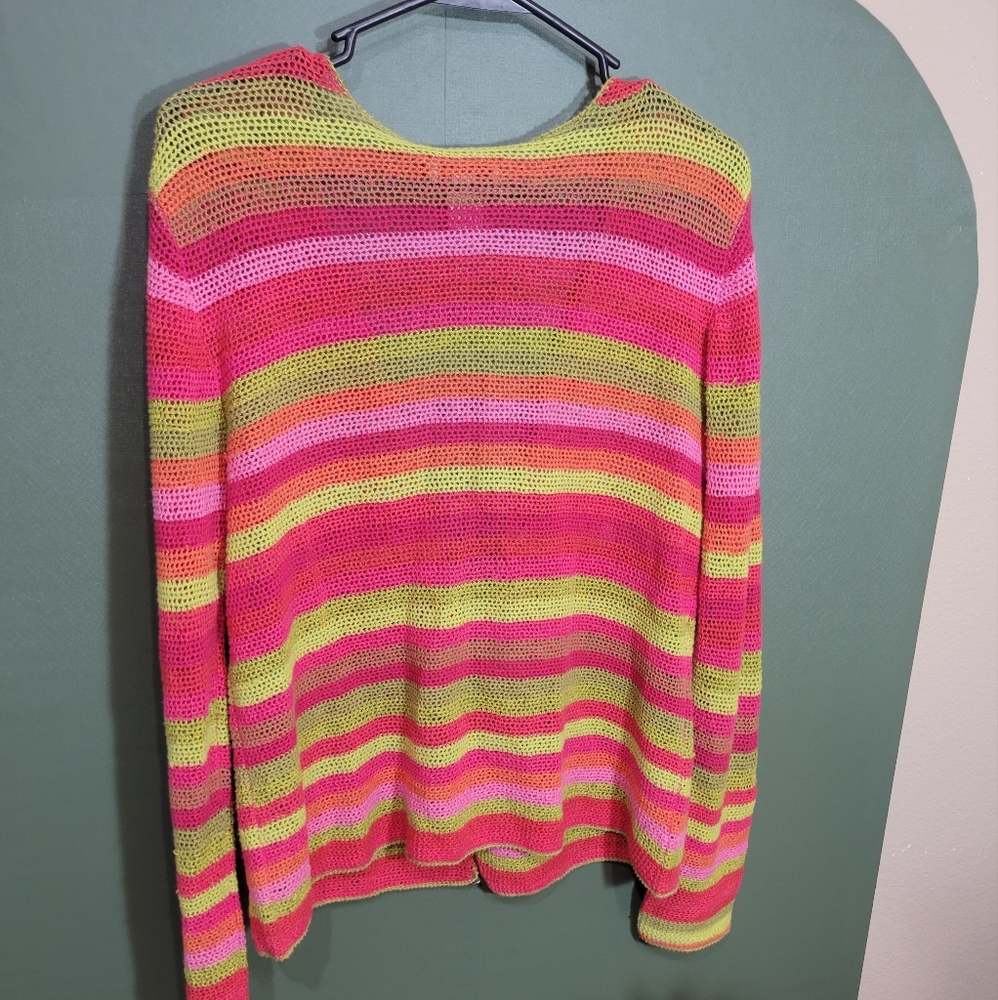 VINTAGE Y2K Size L Hand-Knit Striped Cardigan Sweater - Picture 6 of 7